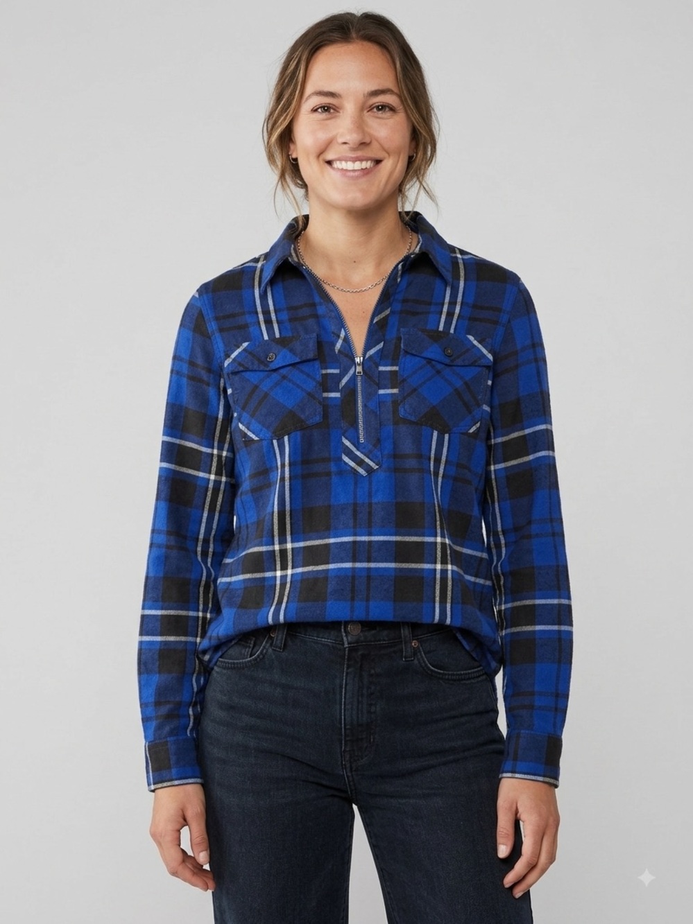 Marmot Blue Plaid Long-Sleeve Pullover